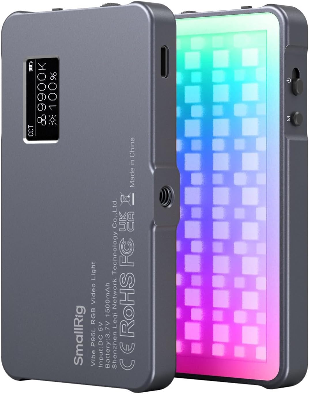 SMALLRIG P96L RGB Video Light by SmallRig, Portable Metal LED Camera Light, 2500-8000K, 21 Effects, CRI 96+, OLED Display, Photo and Video Lighting, Long Battery Life, Fits Camera, etc. - 3489B