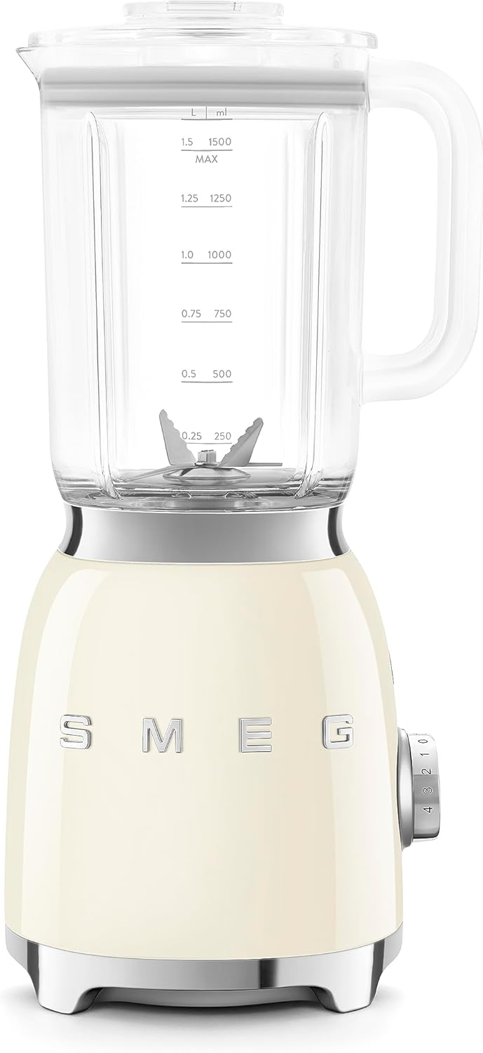 Smeg BLF03CRUK Retro 50's Style Jug Blender with Stainless Steel Blades, 4 Speed Settings and 3 Pre-set Programs, 1.5 Litre, 800W, Cream