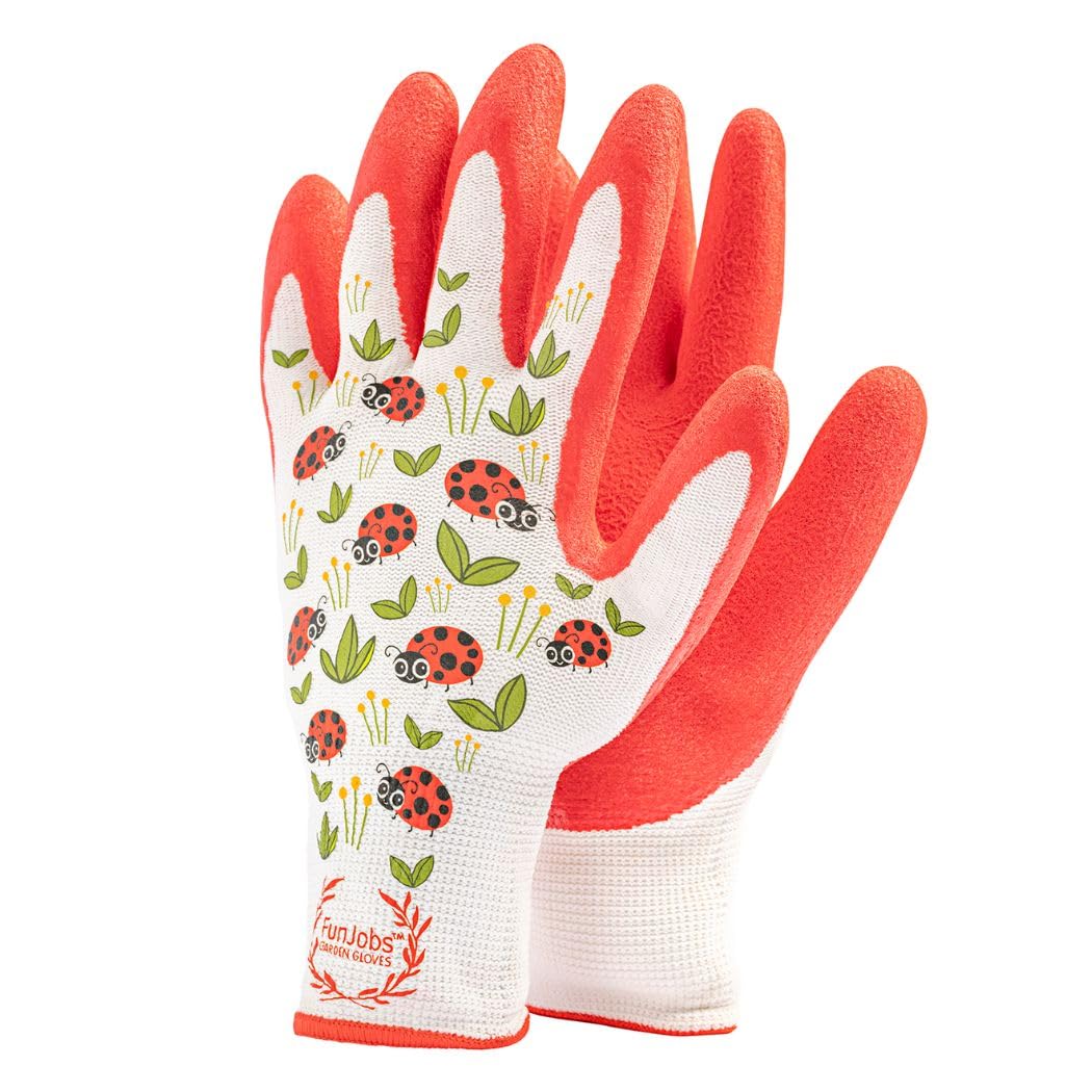 FUNJOBS Ladybird Gardening Gloves for Women, 1 Pair, Medium stretchy, Gardening gift, Designed by female for females