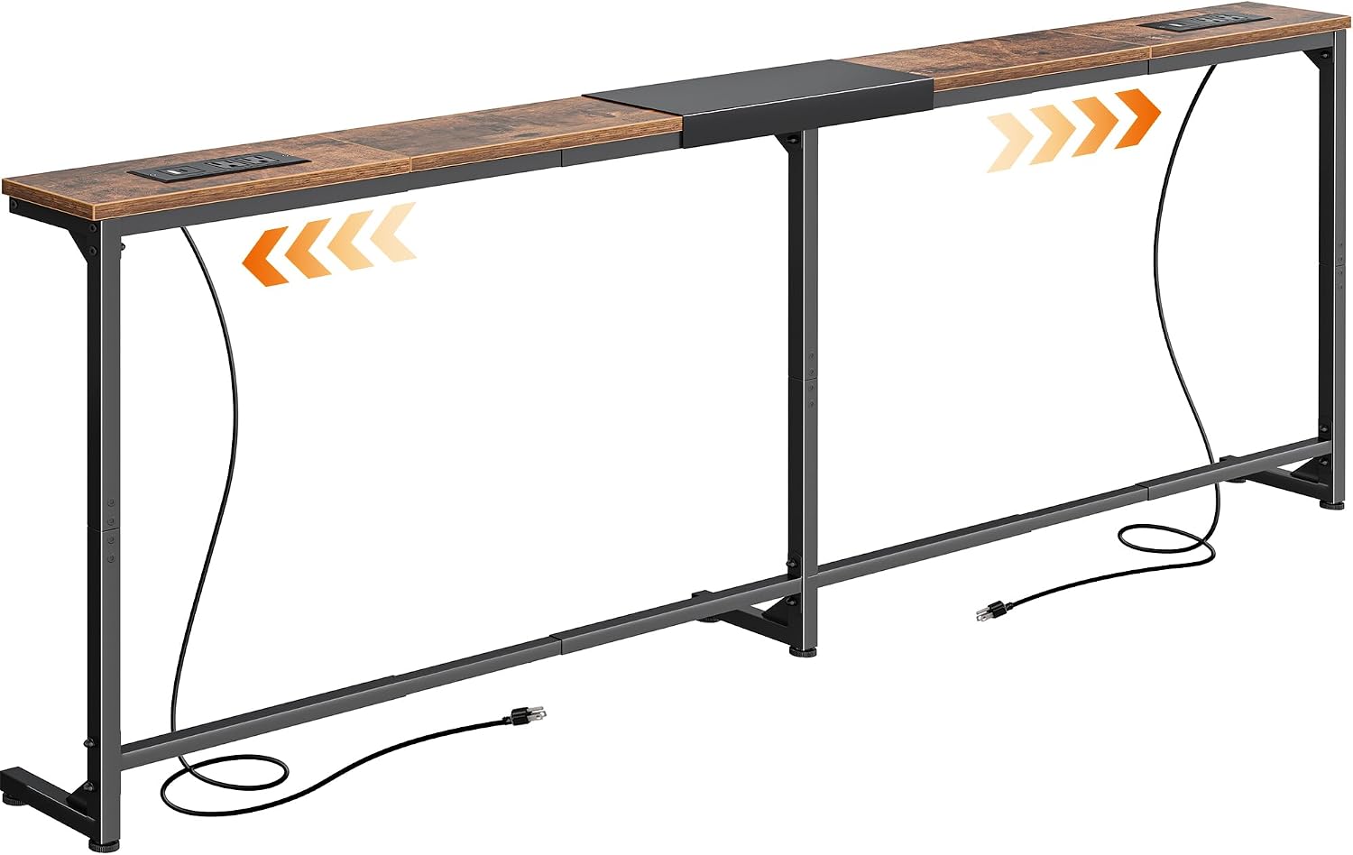 Huuger 63.4-78.3'' Extendable Behind Couch Table with Outlets, Rustic Brown
