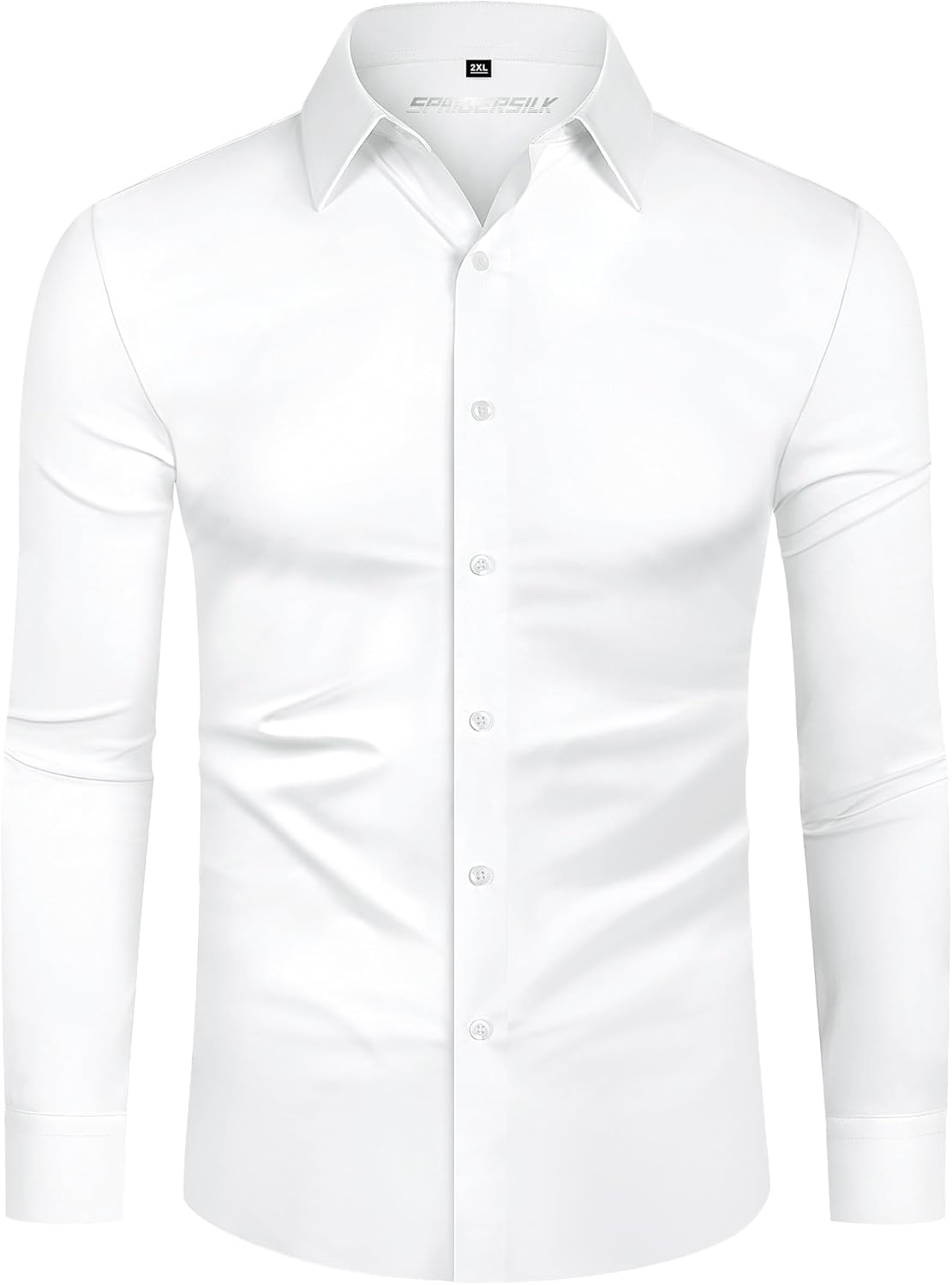DEMEANOR 4-Way Stretch Mens Shirts Long Sleeve Muscle Fit Formal Dress Shirts for Men Non Iron Casual Shirts Business Wedding Work