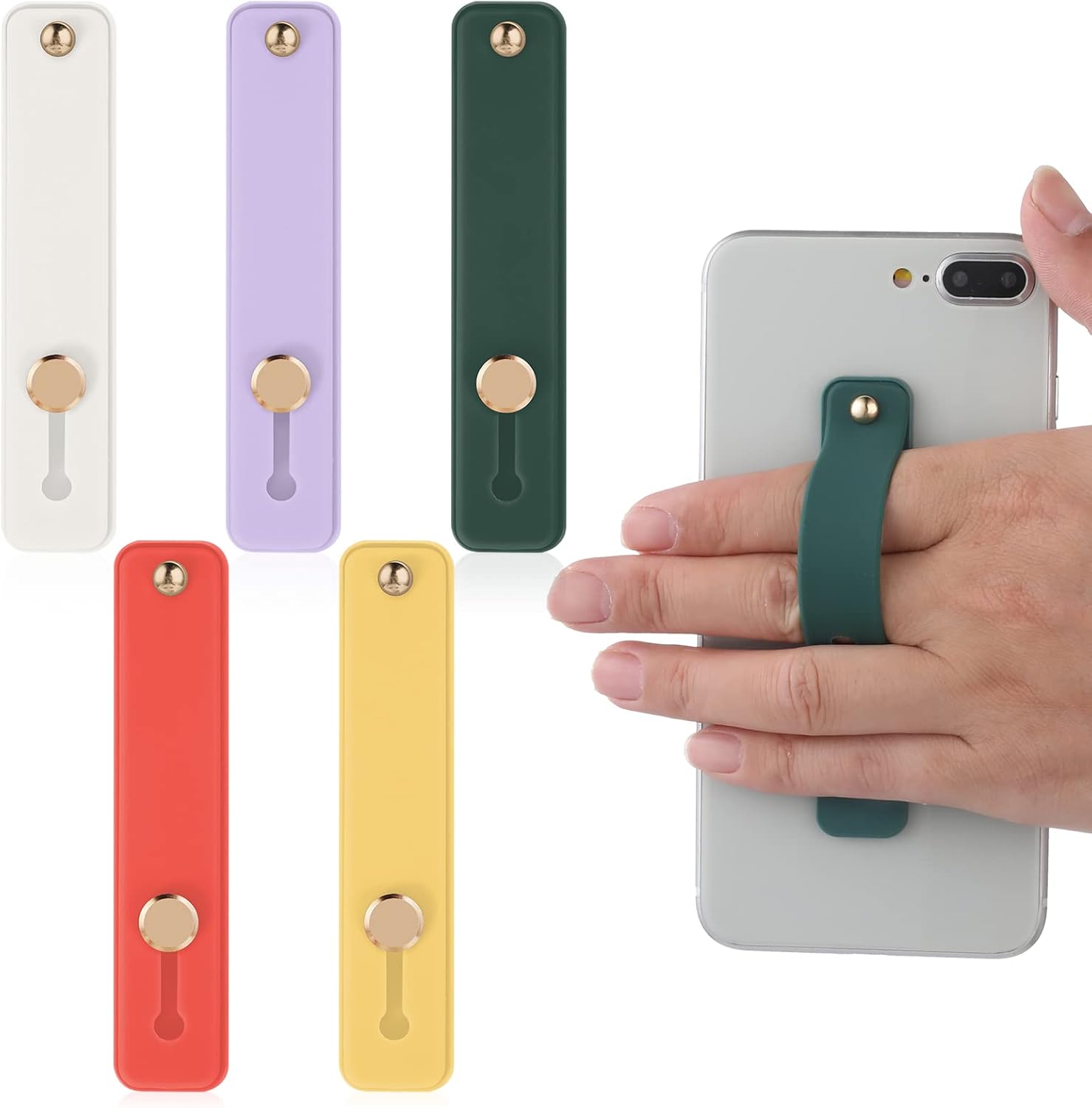COBEE Phone Loop Finger Holder, 5pcs Phone Grip Straps Silicone Finger Strap Universal Kickstand for Most Smartphones (Yellow, Purple, White, Green, Red)