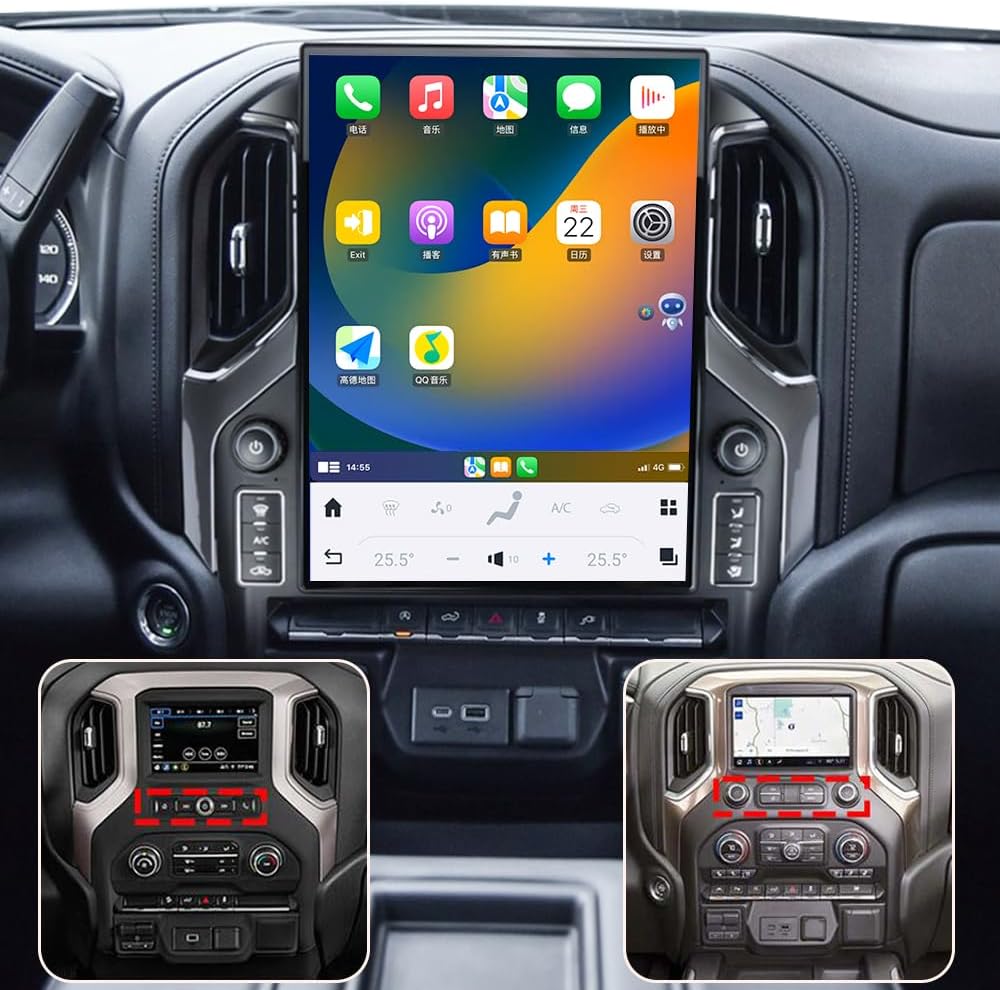15.6 Inch Touch Screen Android Car Radio for GMC Sierra Chevrolet Silverado 2019 2020 2021 2022 2023 Head Unit Wirless Carplay GPS Navigation Screen Upgrade Multimedia Player Android Auto