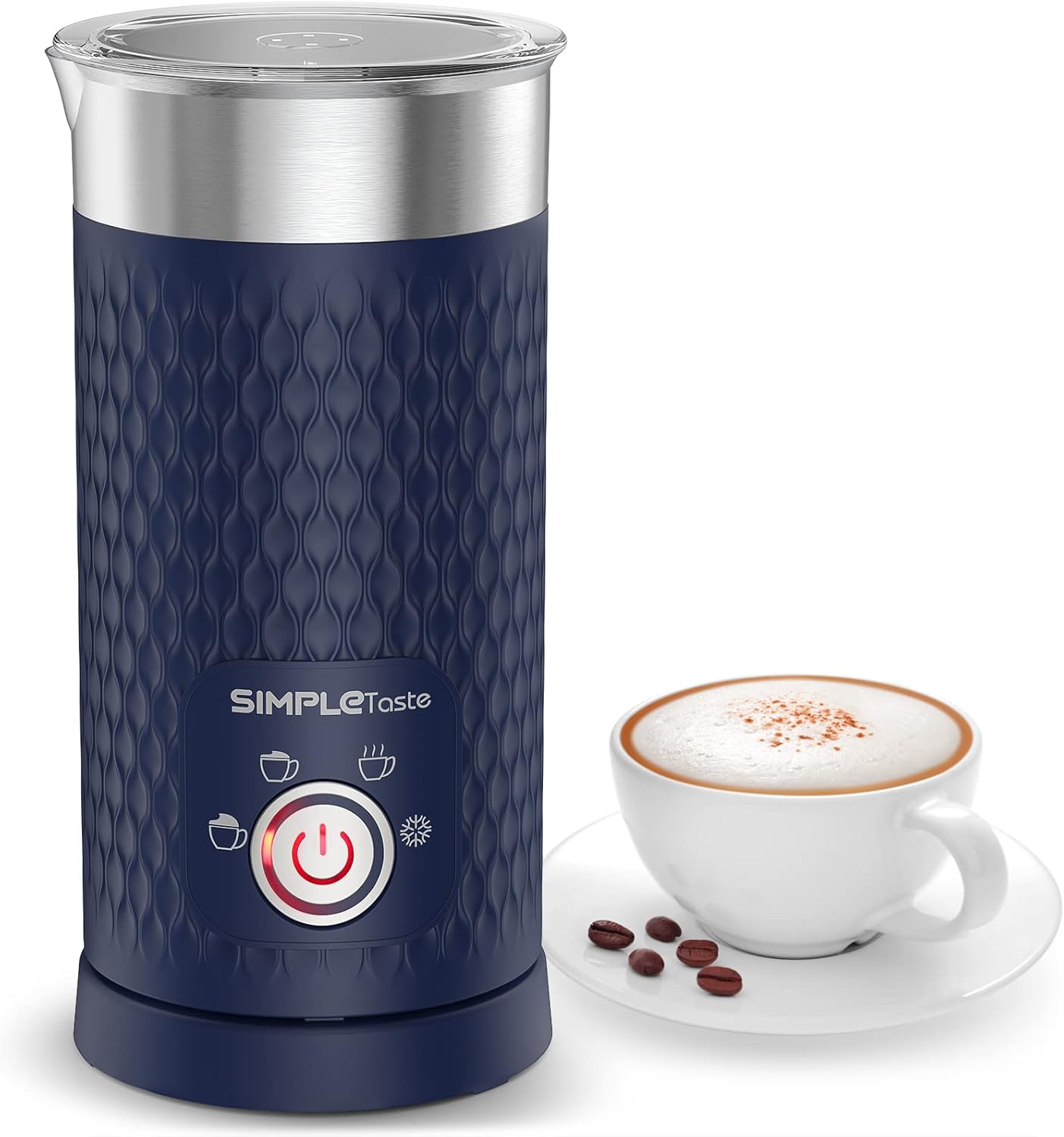 SIMPLETASTE Electric Milk Frother, Automatic Frother and Milk Steamer, 4-in-1 Electric Milk Steamer, Hot and Cold Foam Maker for Coffee, Cappuccinos, Macchiato, Latte