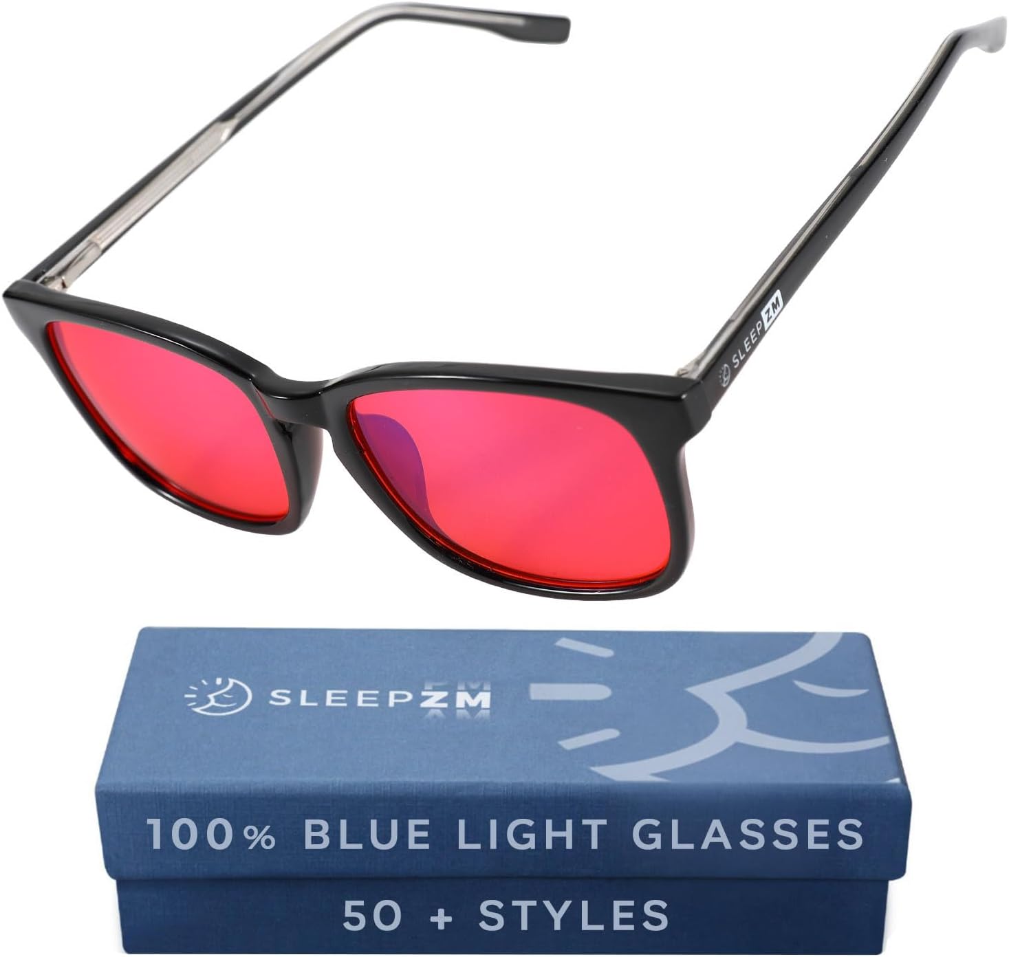 Blue Light Blocking Glasses for Sleep + Eye Strain Relief | Filtration from 35% clear for daytime screens to 100% red for sleep.
