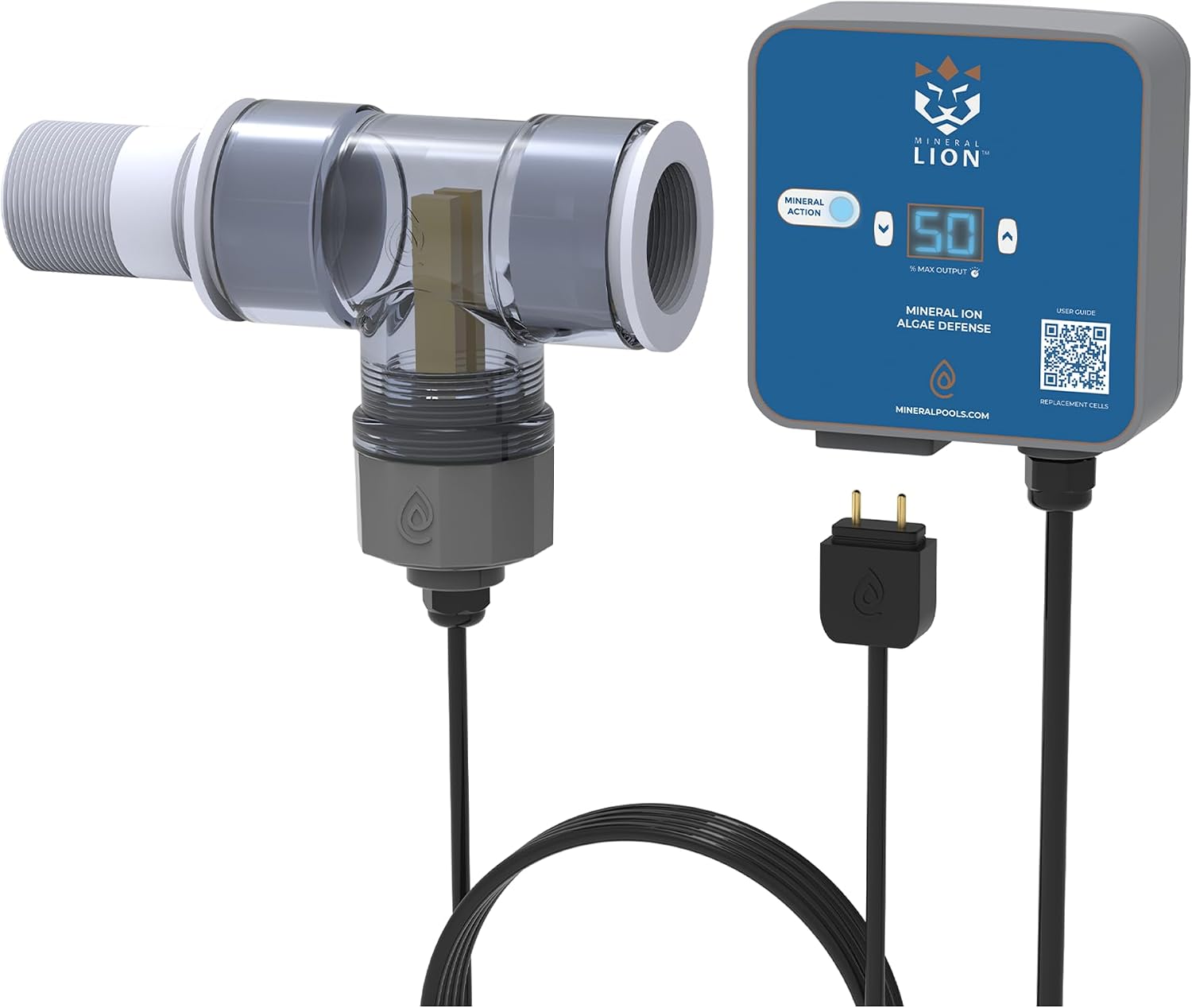 Pool Ionizer by ClearBlue Ionizer (Above Ground) | Copper & zinc minerals; Upgrade from solar; Self-cleaning cell; inline installation; Self-installs in 20 minutes