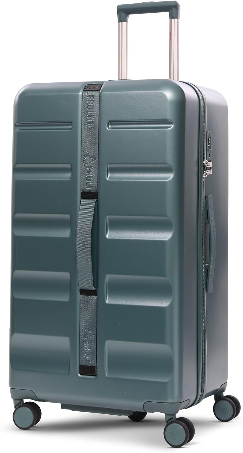 Aerolite Large 101L ABS Hard Shell Check in Checked Hold Travel Spinner Luggage Suitcase Trunk with 4 + 1 Wheels and TSA Approved Lock (Green)