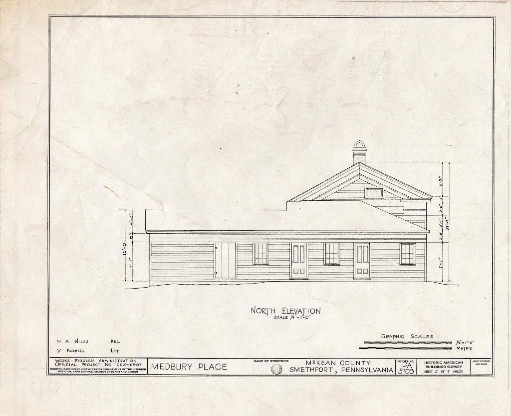 Historic Pictoric : Blueprint HABS PA,42-SMETH,2- (Sheet 5 of 7) - Medbury Place, 604 Main Street, Smethport, McKean County, PA 14in x 11in