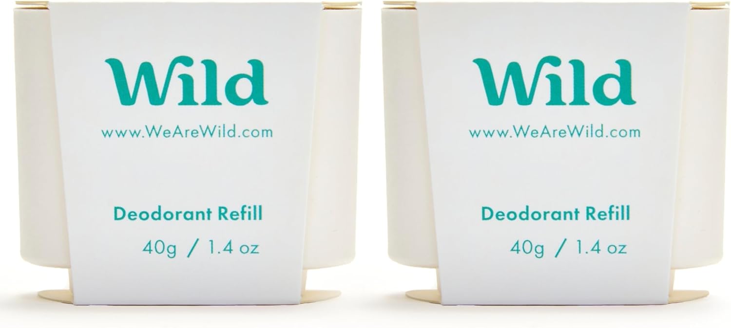 Wild - Natural Refillable Deodorant - Fresh Cotton & Sea Salt Refill Duo Pack - Vegan & Eco-Friendly - Aluminium Free - Long Lasting Protection - Natural Ingredients - 2 Pack of 40g Refills