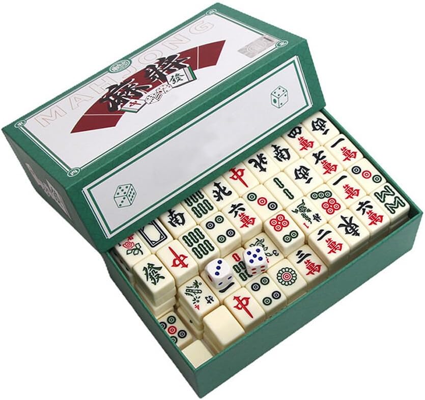 Mini Mahjong Set, 144 Tiles Mahjong Set Portable, Chinese Traditional Mahjong Set with Carrying Travel Case, Mahjong Game Set Toy with 2 Dice for Family Leisure Time Travel
