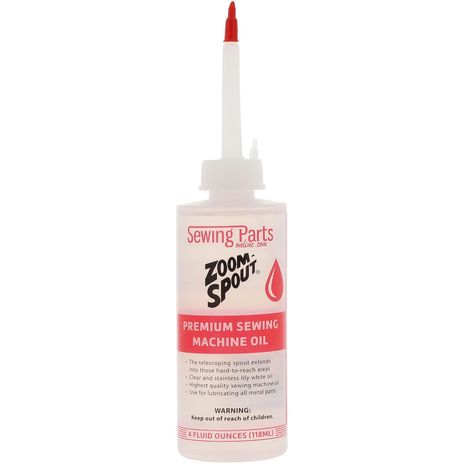 Premium Sewing Machine Oil with Zoom Spout Oiler | 4FL OZ of Stainless Lily White Oil with Flexible Telescoping Spout, Ideal for Sewing and Textile Machinery - by Sewable