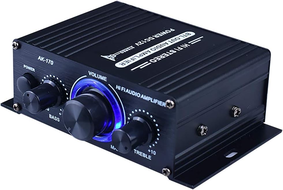 POHOVE Power Amplifier Home Audio System DC12V HiFi Music Receiver Dual Channel Sound Stereo Receiver Box w/LED For Car Home Black Music Power Amplifier