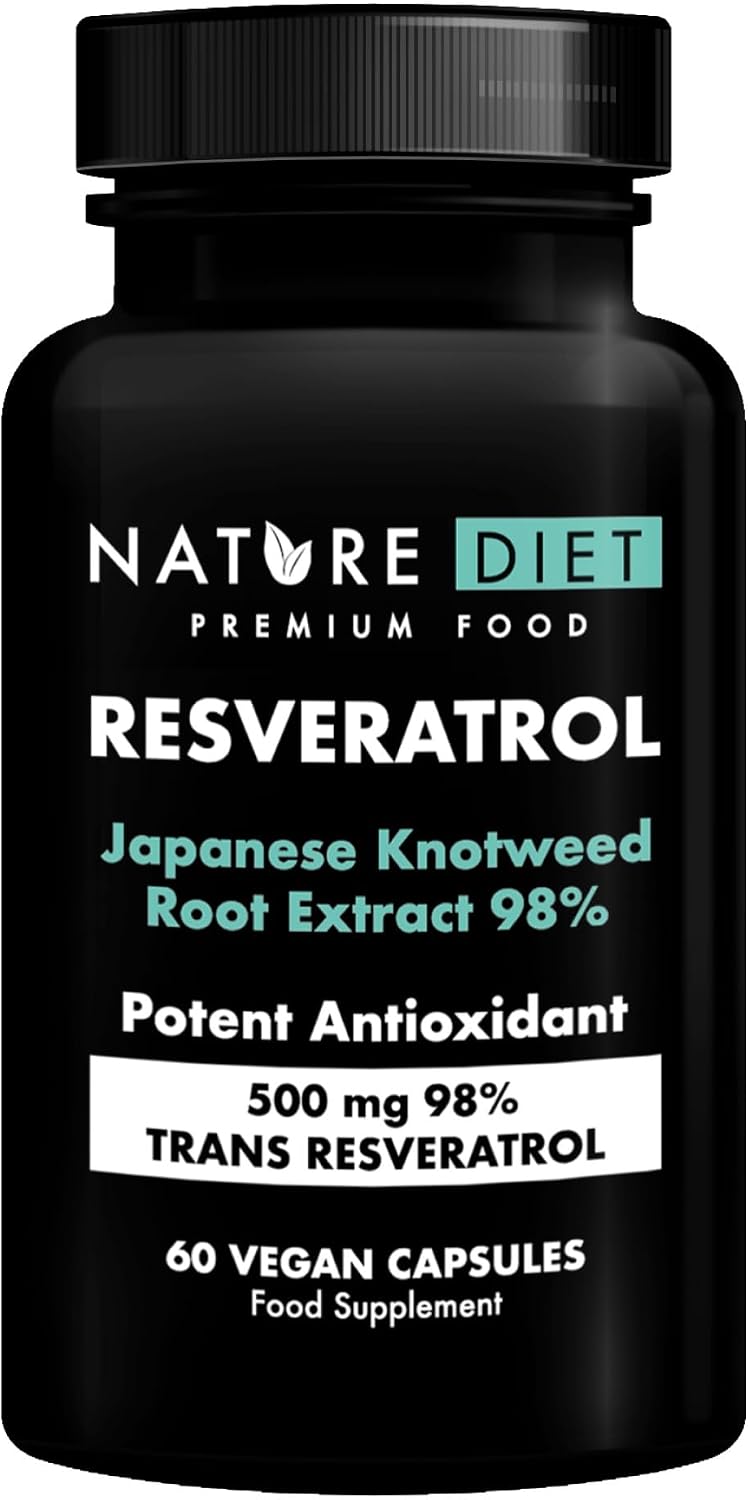 Nature Diet Resveratrol - 500mg Trans-Resveratrol (98%) - Japanese Knotweed Extract - 60 Vegan Capsules - Antioxidant Support - Supports Healthy Aging & Cellular Well-Being