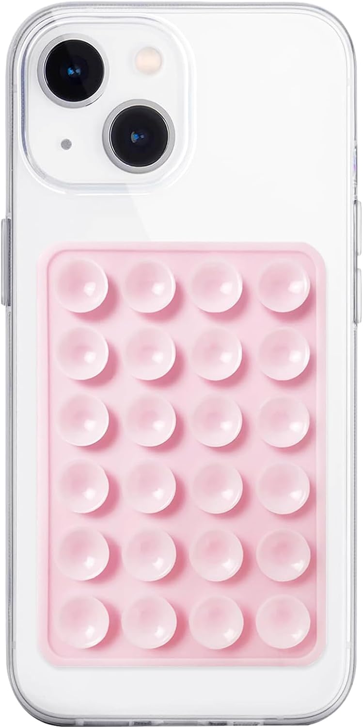 Anteel Silicone Suction Phone Case Mount, Non Slip Sticky Phone Grip for Cellphone, Silicon Adhesive Suction Cup Phone Mount, Strong Grip Holder for Selfies and Videos (Light Pink)