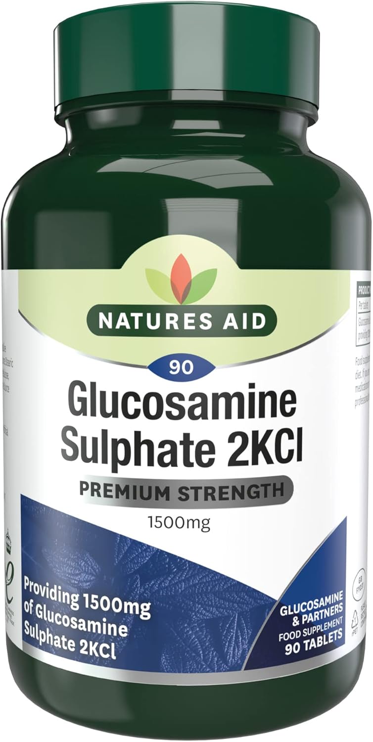 Natures Aid Glucosamine Sulphate 1500mg 90 Tablets – High Strength, Salt-Free – Supports Joint Health, Mobility, Flexibility – Gluten-Free, Non-GMO – Natural Food Supplement