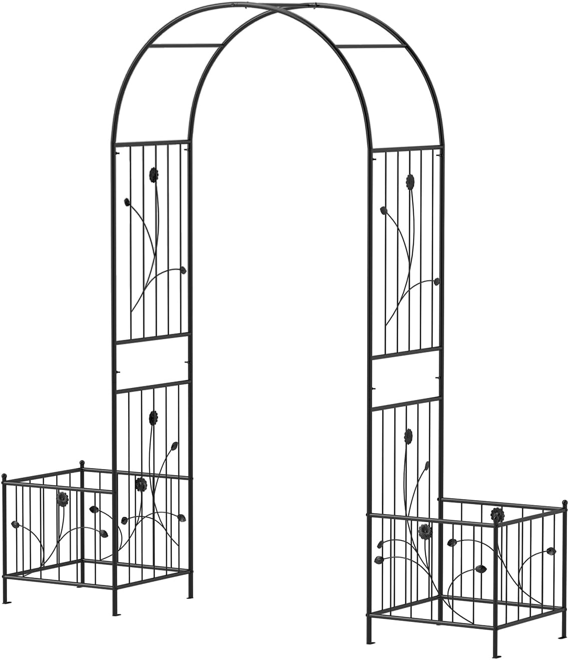 GiantexUK Garden Arch, 2.2M Metal Pergola Trellis Arbour, Rose Vine Climbing Plants Trellis Support Archway for Lawn Patio Wedding Ceremony Party Decoration (with Planter, 202x50x217 cm)