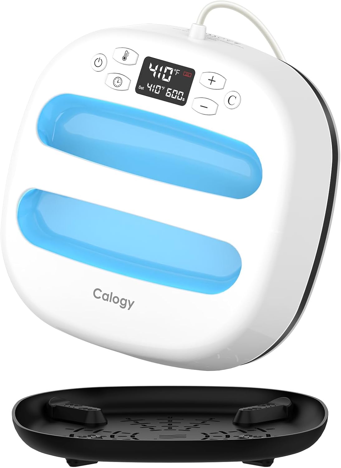 Calogy Heat Press Machine for T-Shirts 10"X10", Portable Heat Press Fast Up to 410℉(210 ºC), Precise Temp Control, 15 Mins Auto Off for Bag, Pillows Sublimation Vinly Transfer (White Blue, 10 x 10 In)