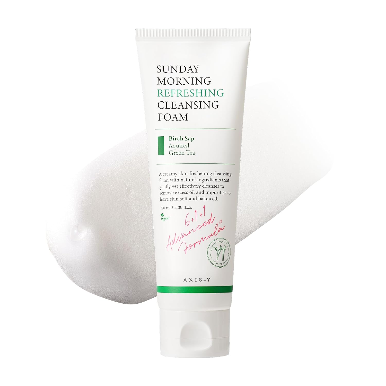 AXIS-Y Sunday Morning Refreshing Cleansing Foam with Birch Sap - Hydrating & Soothing Gentle Facial Cleanser - Vegan Korean Skin Care Face Wash for All Skin Types - 4.06 fl. oz.
