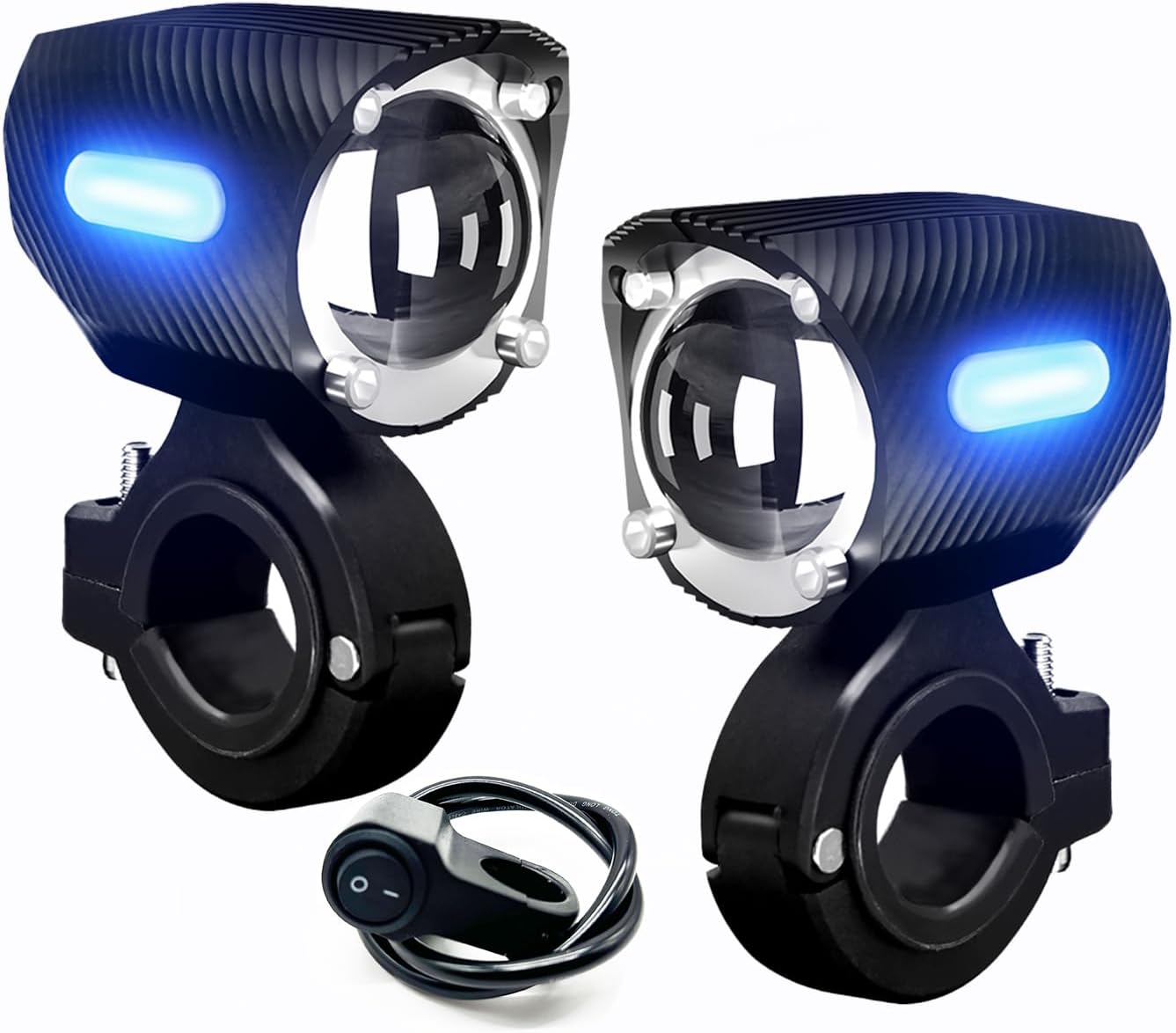 2PC Motorcycle LED Auxiliary Lights Blue/White/Amber Strobe with Switch Wire Offroad Work Lights for Harley Davidson Honda Kawasaki Suzuki Yamaha ATV UTV GMC Savana Jeep Car Trucke Forklifts Boat