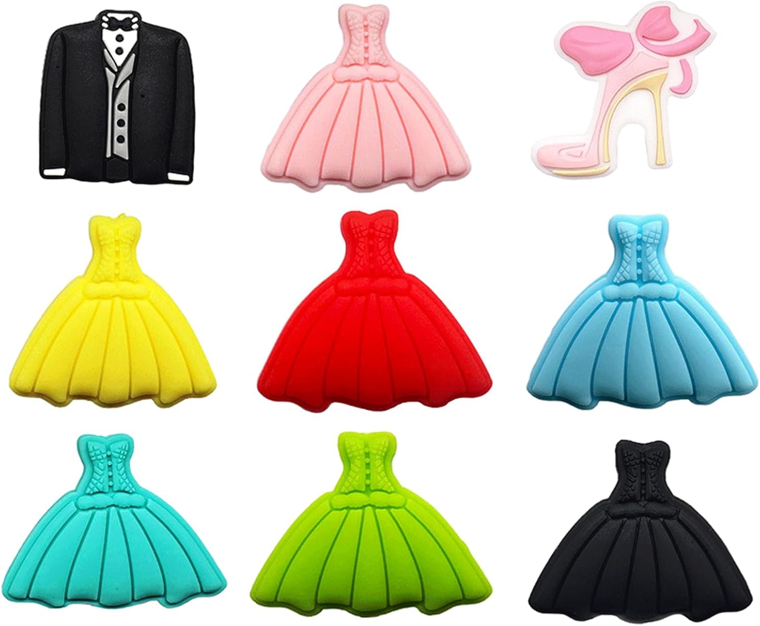 9PCS Dress Shaped Silicone Beads, Suit Shaped Silicone Focal Beads for Keychain Making, Cute High Heels Loose Beads Bulk for Pens DIY Handicrafts Necklace Bracelet Lanyard Pendants