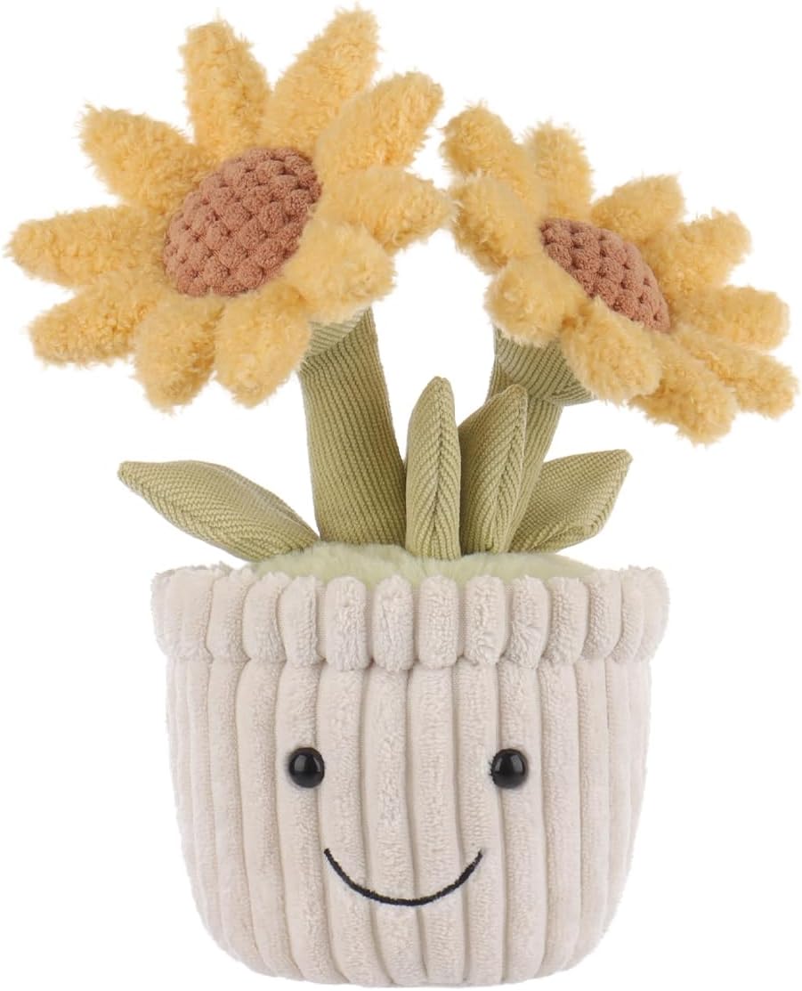 Apricot Lamb Potted Sunflower Flower Plant Plushies Stuffed Animals for Kids, Soft Cute Plush Toys for Baby Girl and Boy, Fluffy Yellow Potted Sunflower