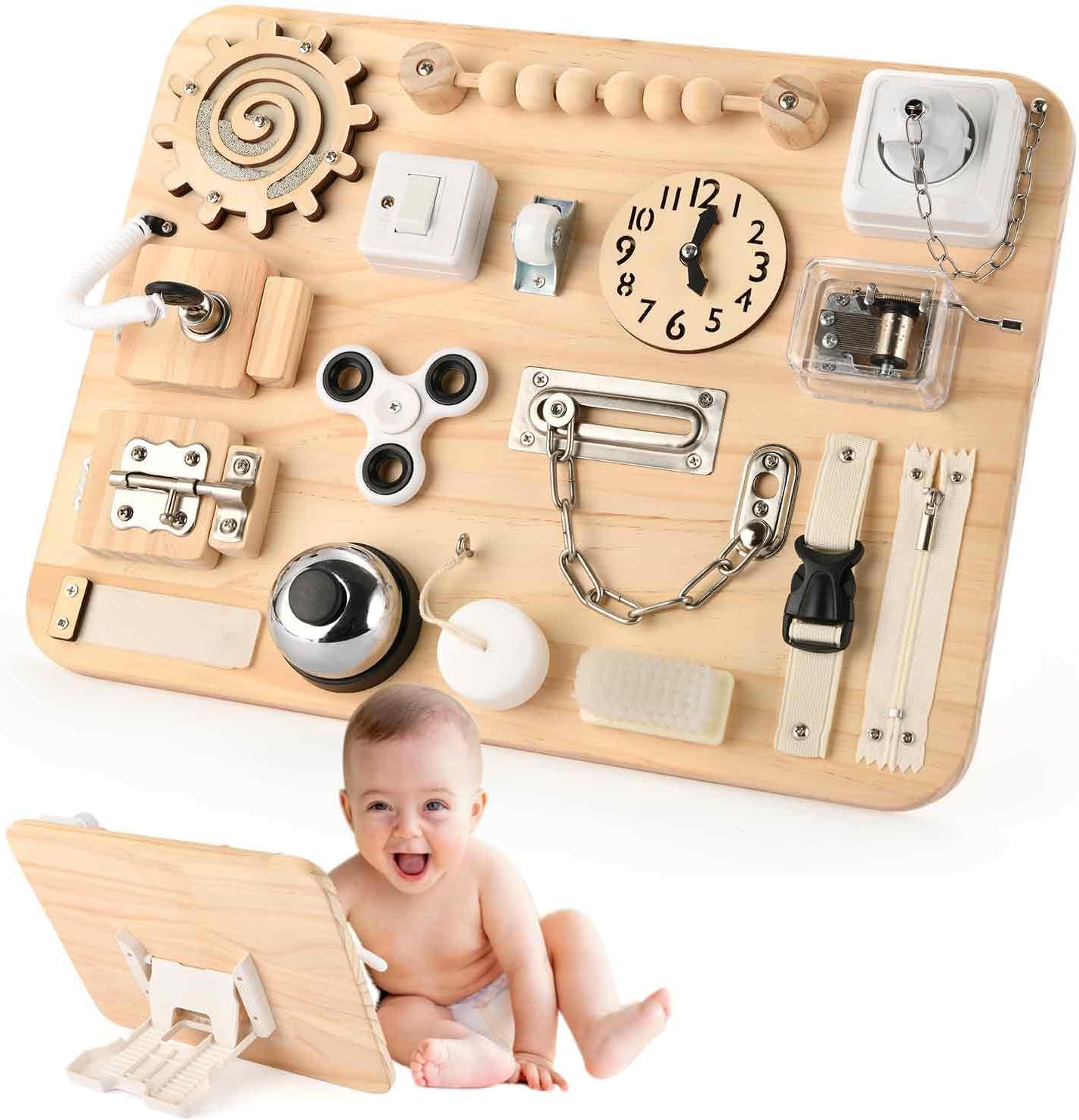 Potatomato Large Busy Board for Toddlers - Montessori Wooden Sensory Toys for 1 2 3 4 Year Old -Fidget Toys for Autistic Children-Preschool Learning Activities - Fine Motor Skills