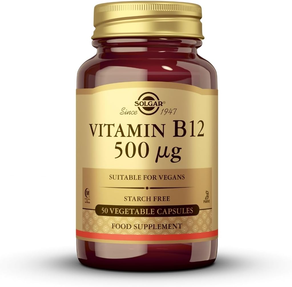 Solgar Vitamin B12 500 µg Vegetable Capsules - Pack of 50 - Easy to take form - Support for your Nervous System, Heart and Mind - Vegan