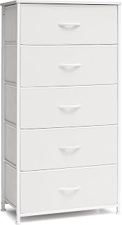 Crestlive Products Vertical Dresser Storage Tower - Sturdy Steel Frame, Wood Top, Easy Pull Fabric Bins - Wide Organizer Unit for Bedroom, Hallway, Entryway, Closets - 5 Drawers(White)