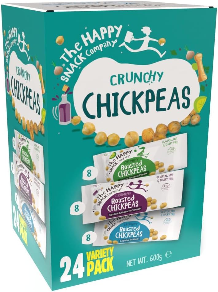 The Happy Snack Company Roasted Chickpeas Variety Pack 24 x 25g (Sea Salt & Balsamic Vinegar, Lime & Cracked Pepper, Lightly Salted) 5g Protein, Gluten Free, Nut Free, Dairy Free, Non-GMO