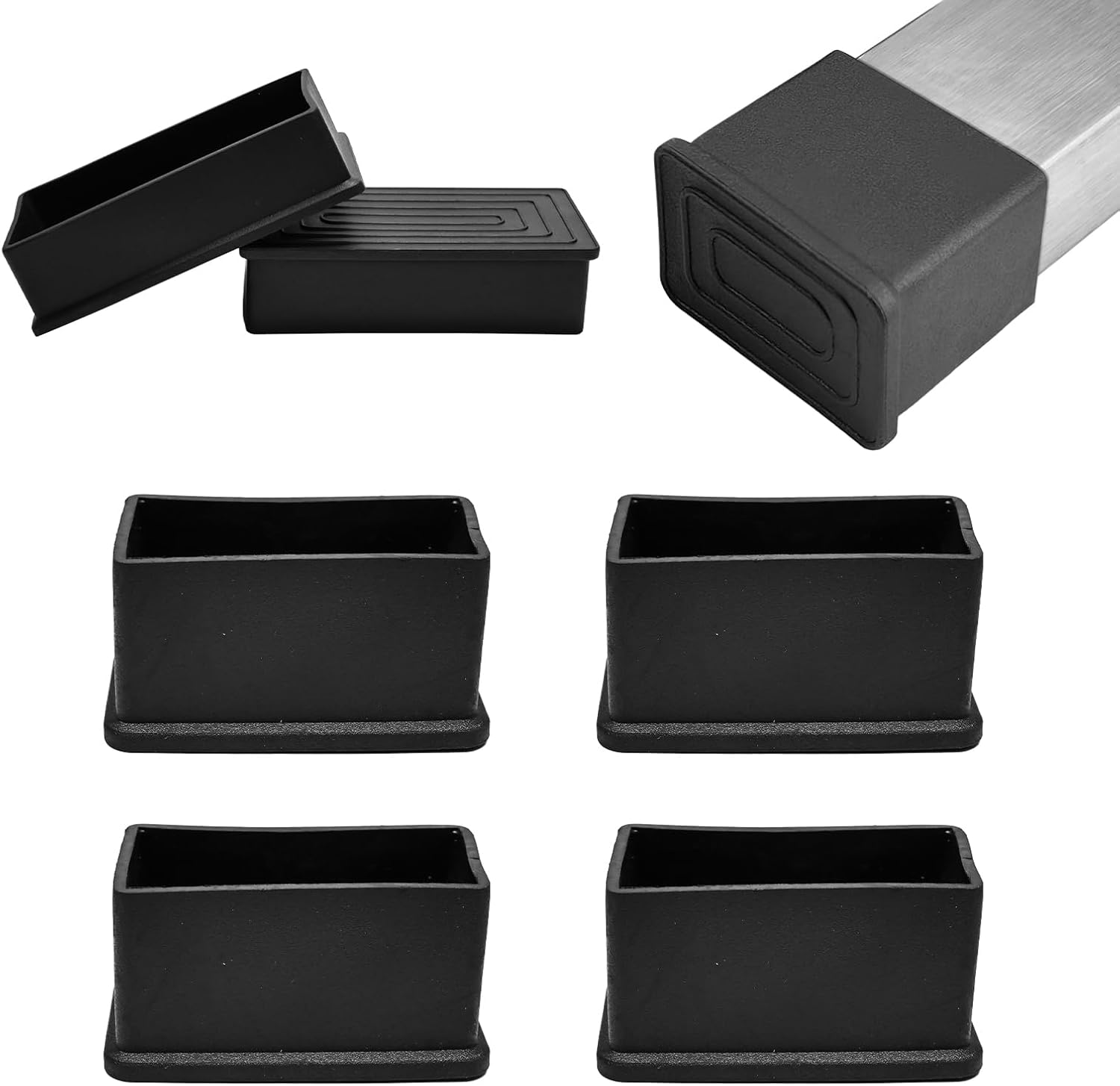 1" x 2" (25x50mm) Rectangle Chair Leg Floor Protectors, Black Rubber Chair Leg Caps, Non-Slip Patio Furniture Feet Cap, PVC Chair Feet Covers for Hardwood Floors & Tables, 4pcs