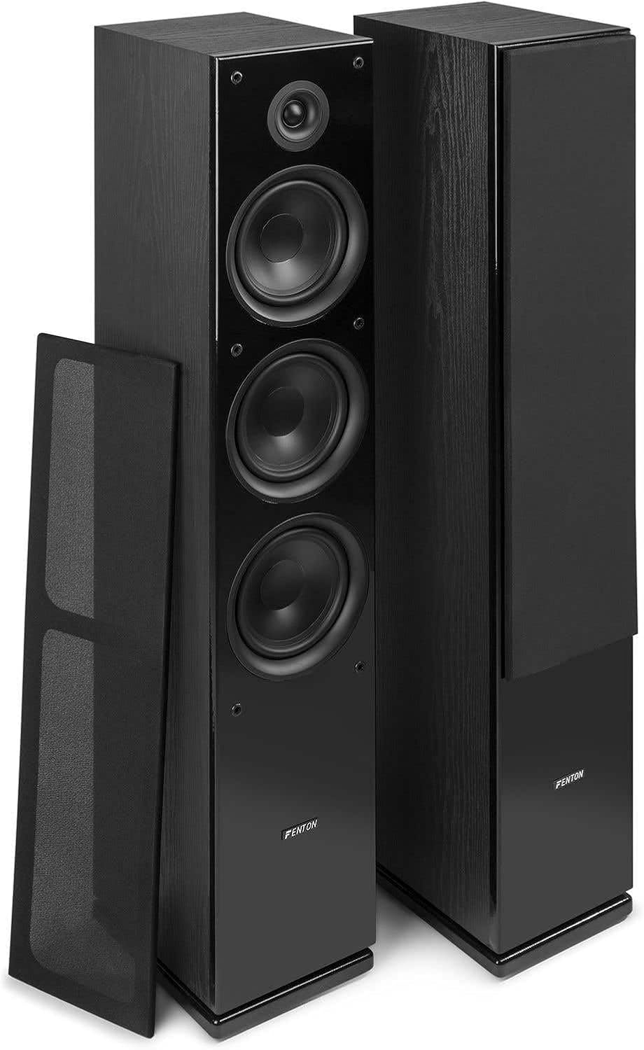 Fenton SHF80B Floor Standing HiFi Tower Speakers Pair, 500W 3-Way Passive Home Theatre Audio Stereo System, Black with 6.5" Woofers & Silk Dome Tweeter