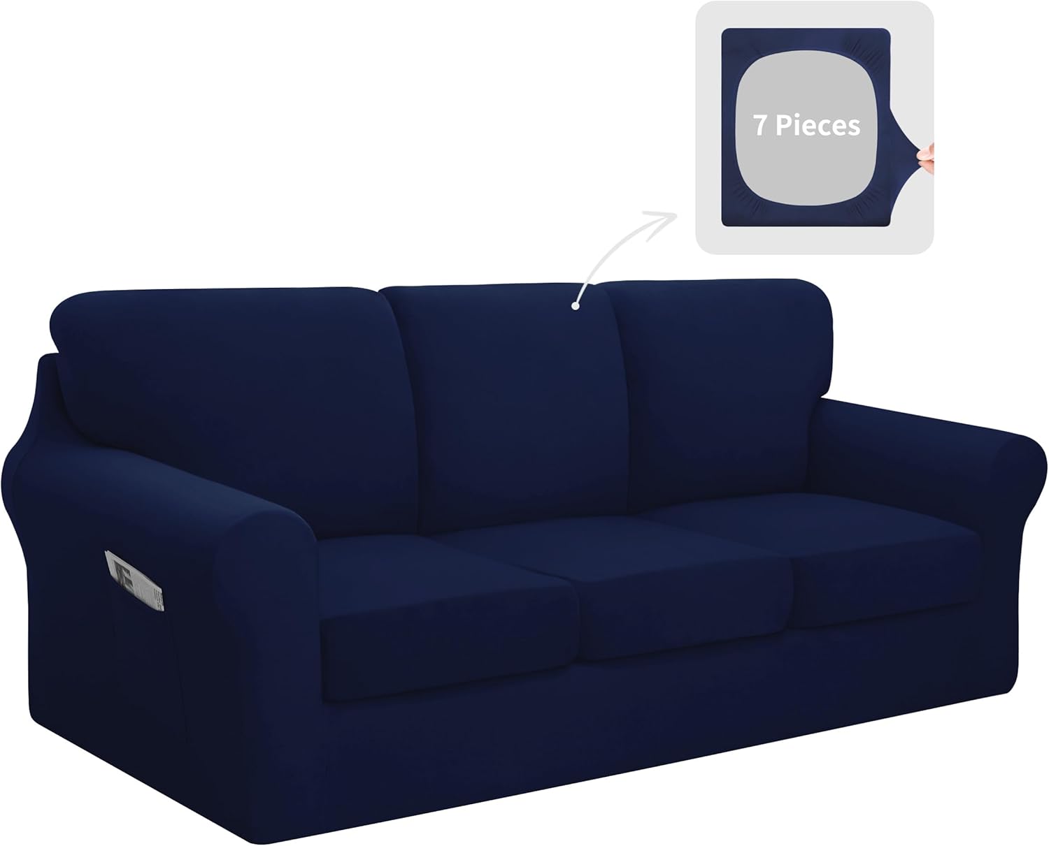 Easy-Going 7 Pieces Stretch Couch Cover Washable Sofa Cover Set for 3 Backrest and Seat Cushion Couch Anti-Slip Sofa Slipcover Furniture Protector with Elastic Bottom (Large, Navy)