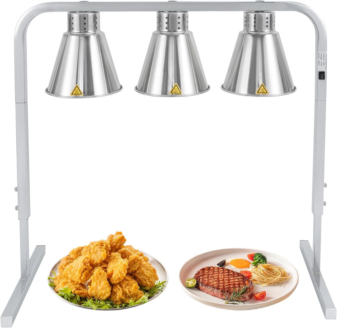 Triple Head Food Heat Lamp Portable Food Warmer with 3 Heat Lamp Bulbs, w/250w Bulb Each for Food Buffet Service Freestanding 120V Commercial and Household Use- Adjustable (Silver)