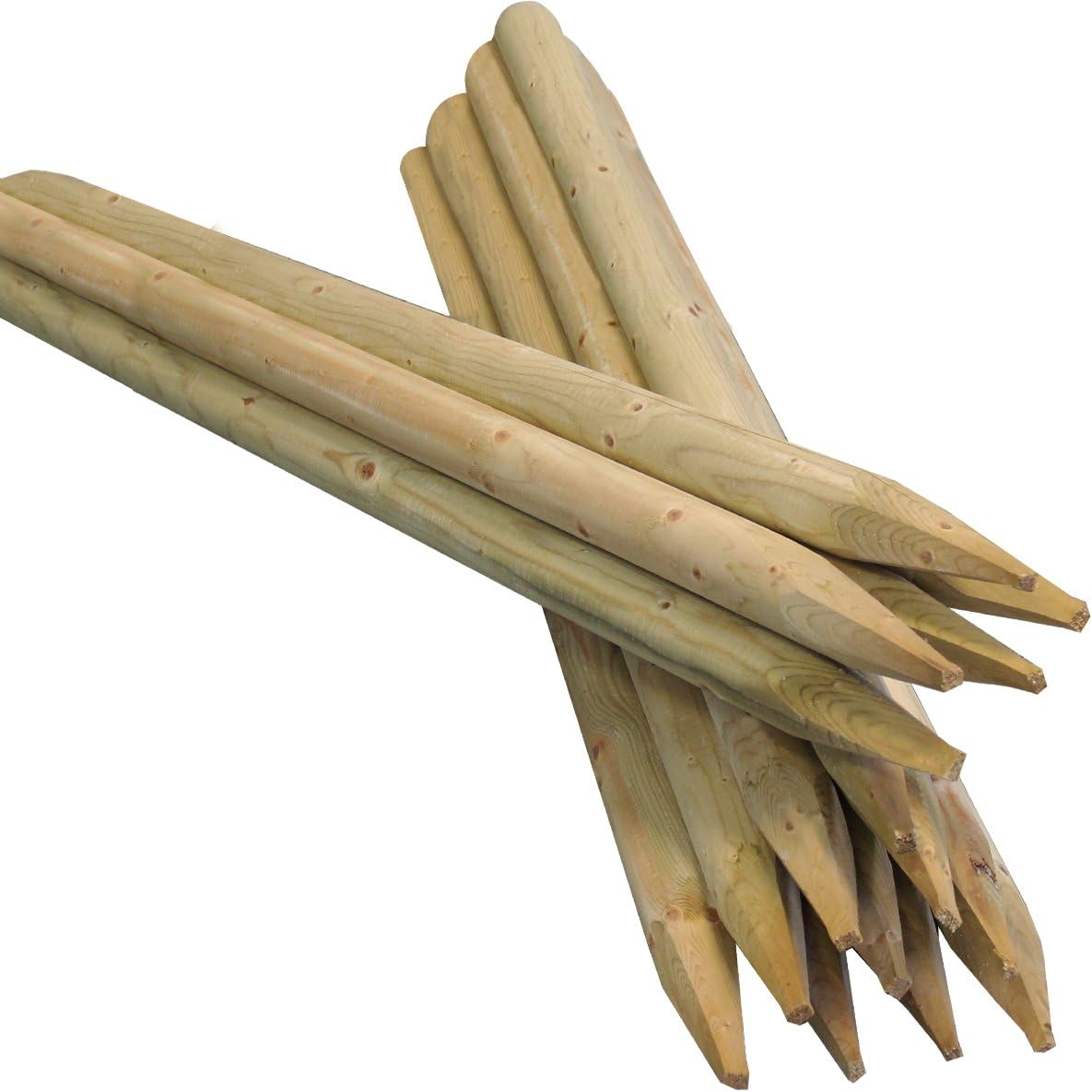 Suregreen Round Fence Posts | 1.5m (5ft) x 50mm | 5 Pack | Green Treated Stakes