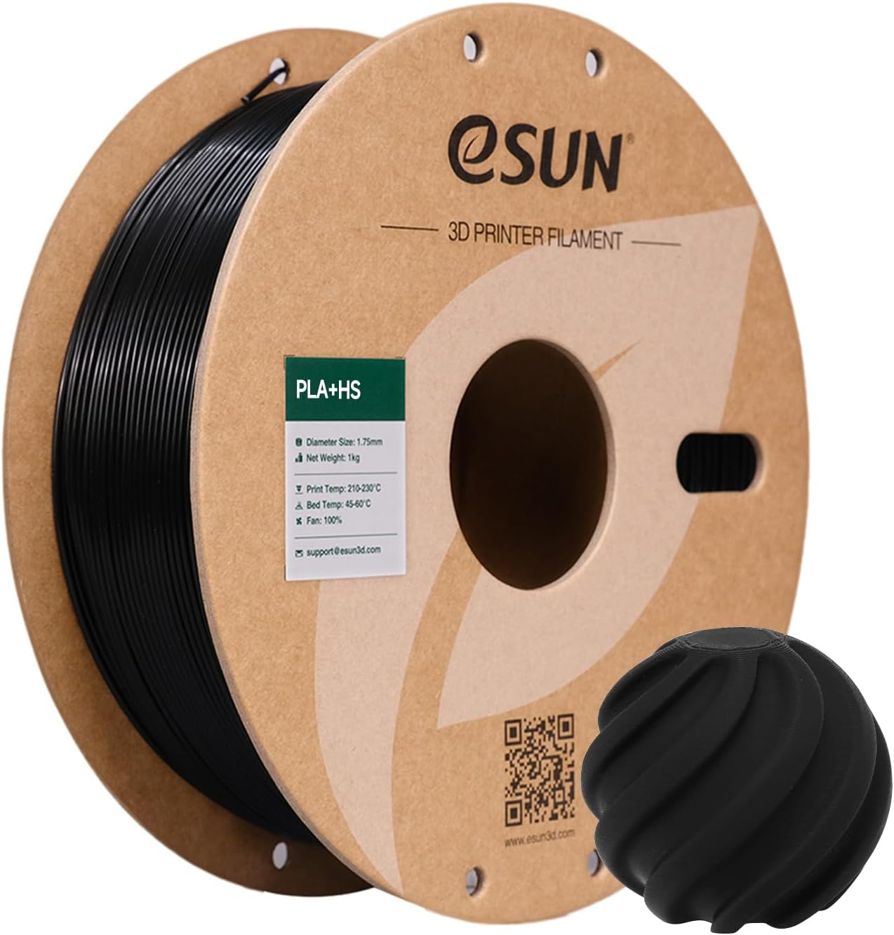 eSUN High Speed PLA+ Filament 1.75mm, 3D Printer Filament Speedy PLA Plus for Fast Printing, Dimensional Accuracy +/- 0.03mm, 1KG Cardboard Spool (2.2 LBS) 3D Printing Filament for 3D Printers, Black