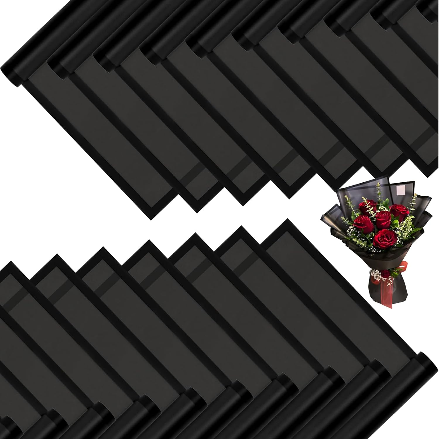 DEWJDFSC 20 Sheets Flower Bouquet Wrapping Paper Floral Korean Black