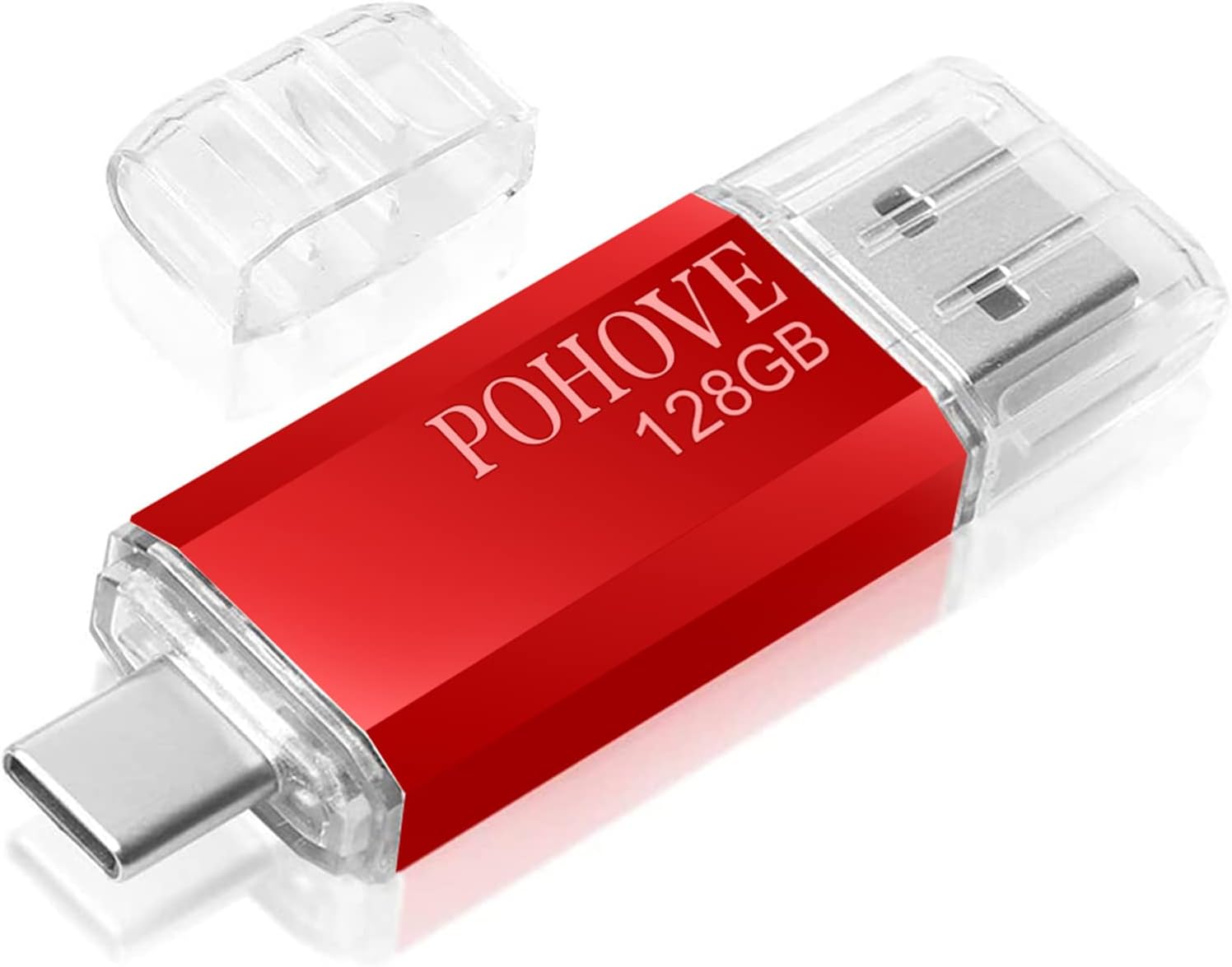 POHOVE USB C Memory Stick 128gb, Type C USB Flash Drive 128 GB 2-in-1 Otg Pendrive 128gb USB Key for Samsung, Huawei, Oneplus, Android Smartphone, Macbook, Pc, Tablets (Red)
