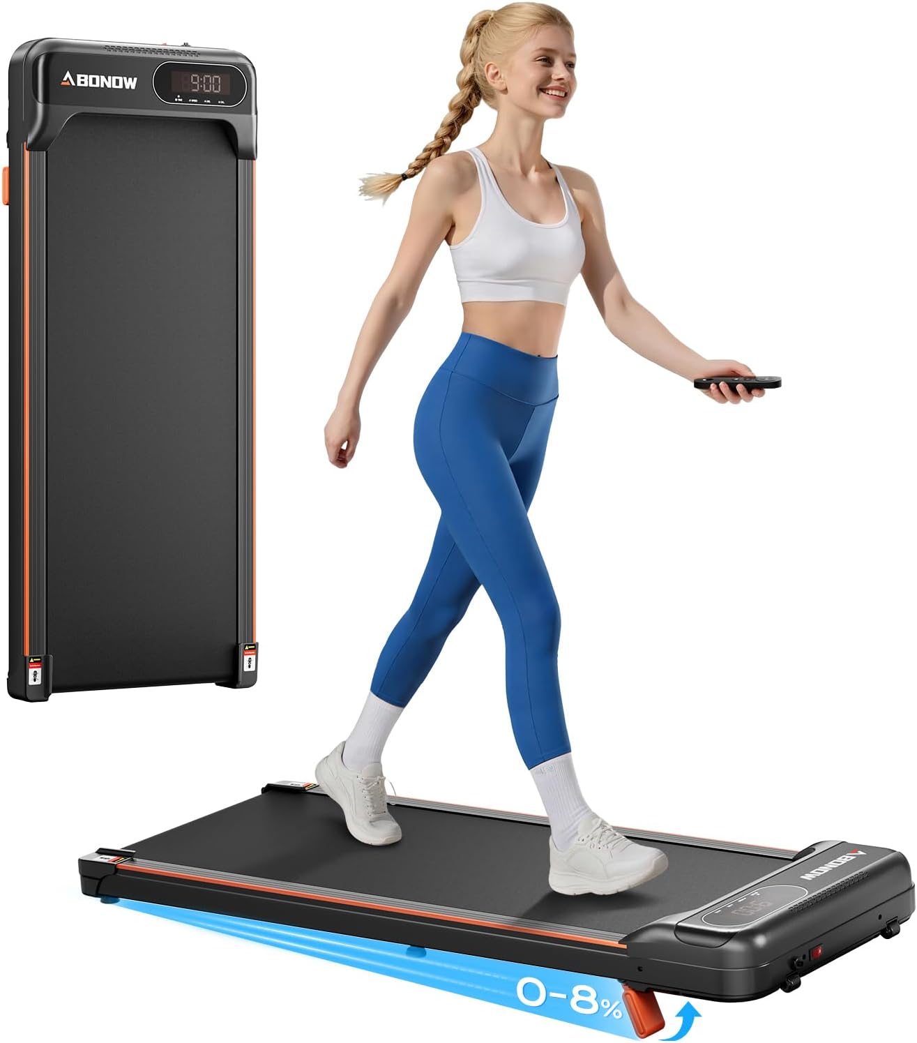 Abonow Walking Pad with Incline, 1-6 Km/H 8% Portable Under Desk Walking Treadmill, Exercise Equipment For Home Office Use, Quiet Running Machine