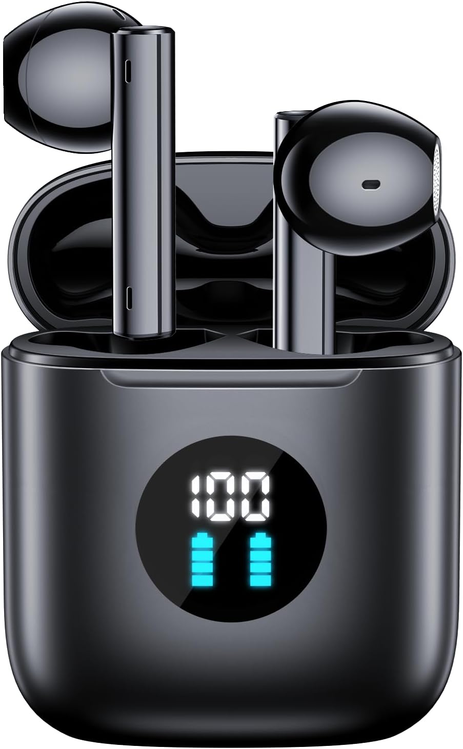 Wireless Earbuds Bluetooth Headphones 60Hrs Playtime Ear Buds with LED Display Charging Case Microphone Immersive Stereo Audio Headset IPX7 Waterproof Sports Earphones for iOS Android Laptop Black
