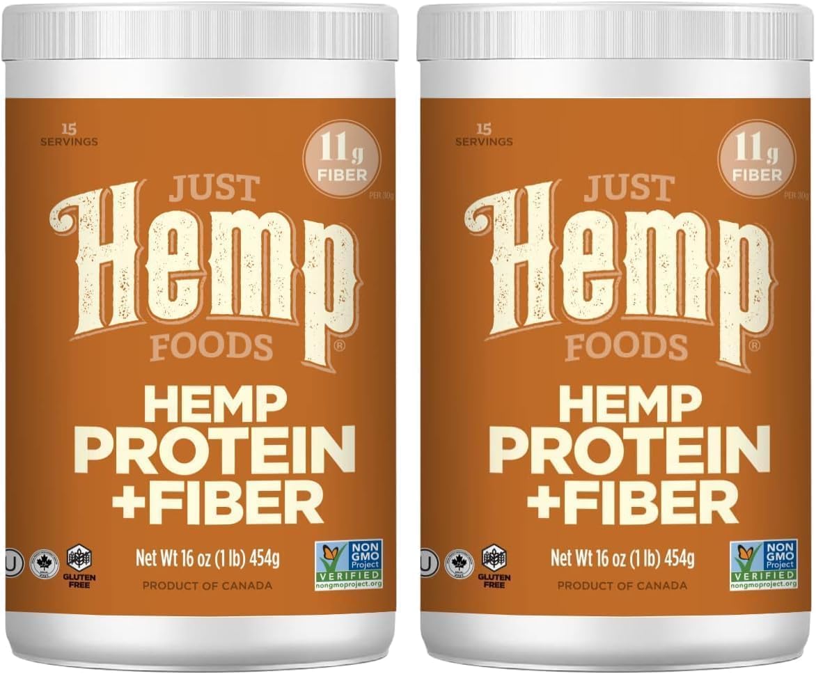 Just Hemp Foods Hemp Protein Powder Plus Fiber, Non-GMO Verified with 11g of Protein & 11g Fiber per Serving, 16 oz - Packaging May Vary (Pack of 2)