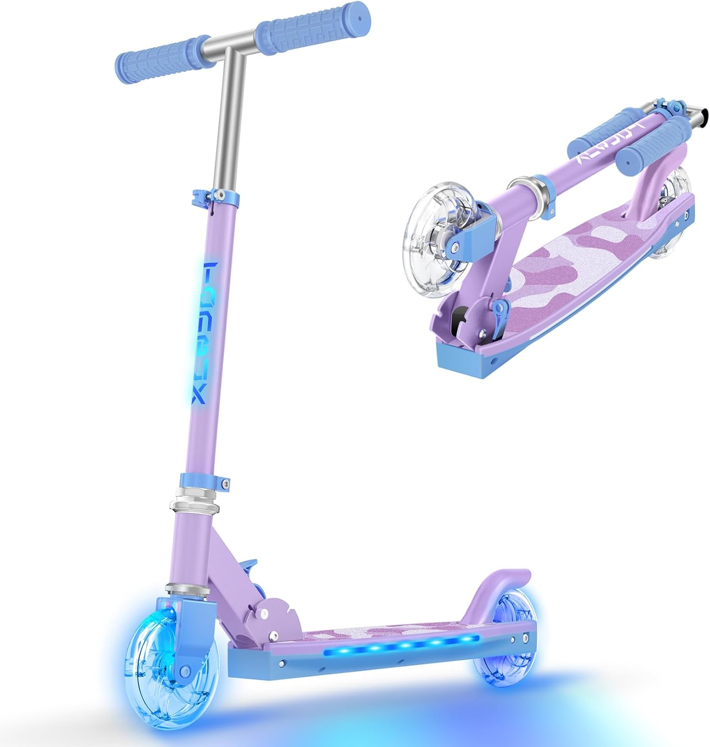 Scooter for Kids Ages 5-12 TONBUX Folding 2 Wheel Kids Scooter with Light Up Wheels & Stem & Deck, 3 Adjustable Height Handle, Lightweight Portable Kick Scooters for Girls Boys Toddler, up to 50kg