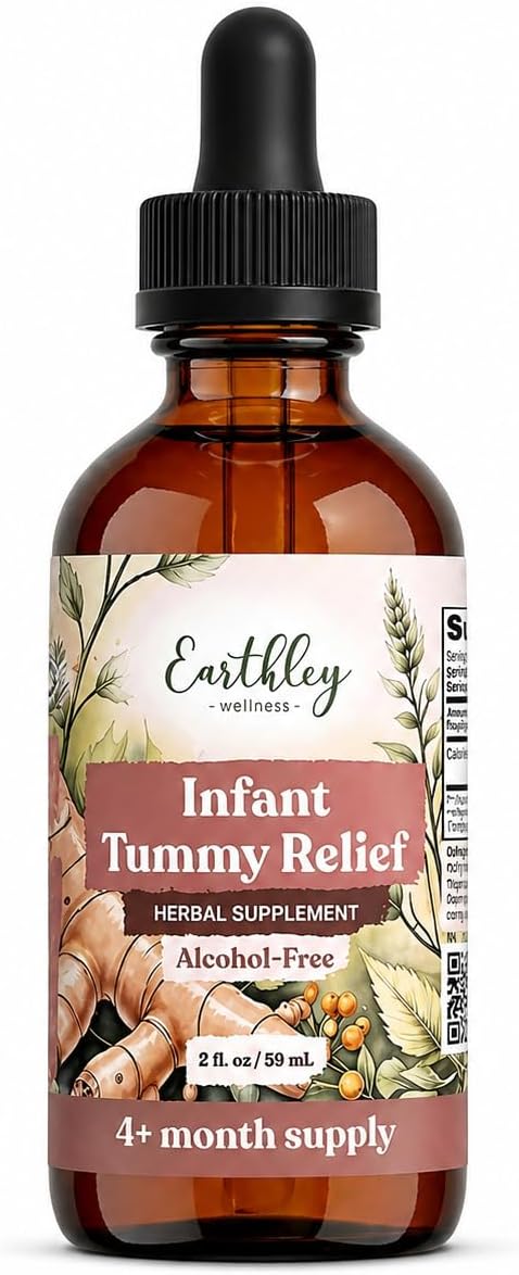 Earthley Wellness Infant Tummy Relief, Natural Gripe Water for Babies, 4 Month Supply (2 oz, 1,200 Drops), Baby Gas Relief with Fennel Seed & Ginger Root for Digestive Comfort