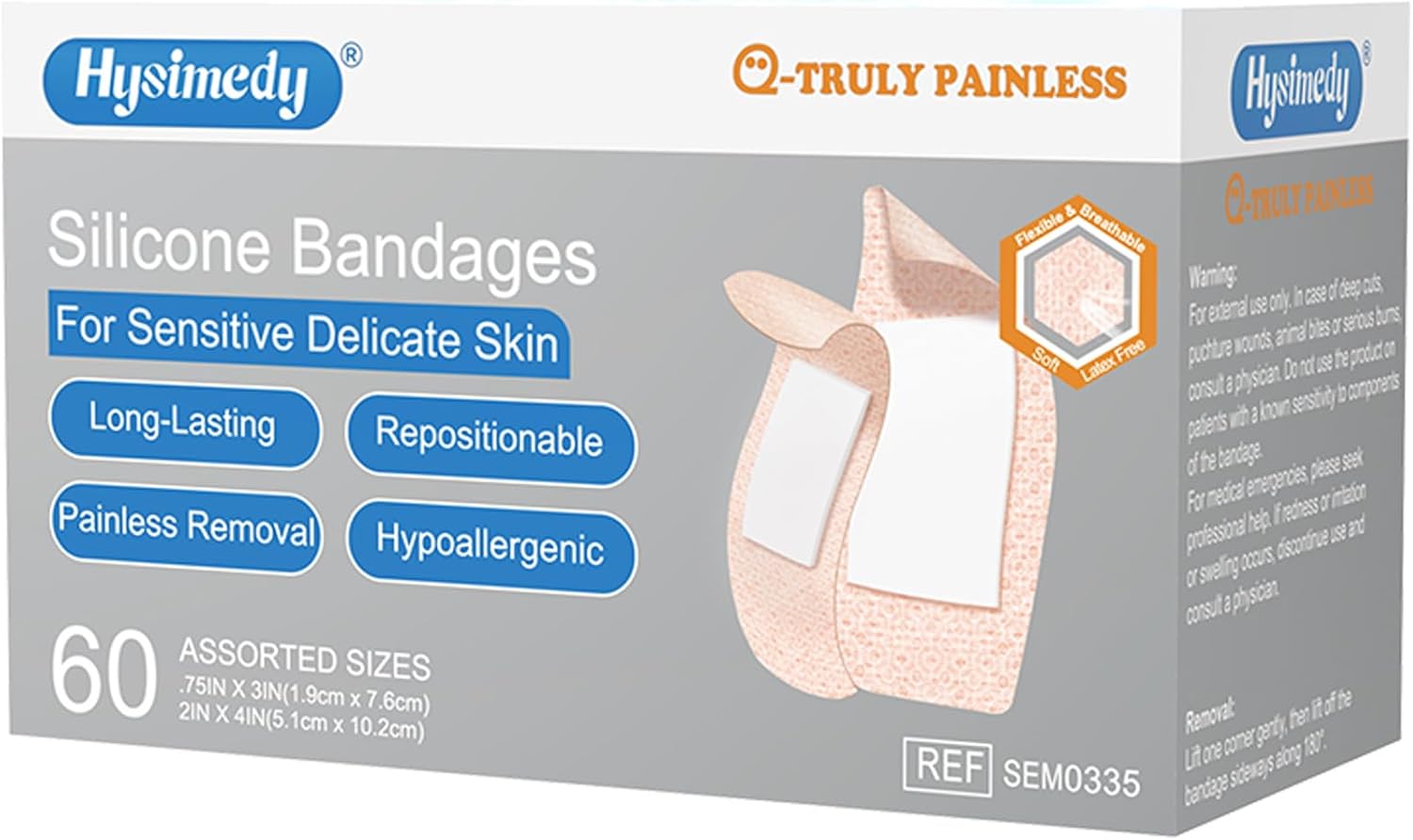 Silicone Adhesive Bandages Assorted Sizes for Sensitive Fragile Skin 60 Count Variety Pack Flexible Fabric Latex Free Hypoallergenic Breathable Bandages for Adhesive Allergy Wounds