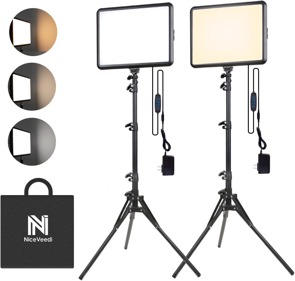 NiceVeedi 22W Photography Lighting, 185cm 2-Pack LED Video Panel Light Kit, 2900-7000K Dimmable Studio Light with Tripod, Streaming Light for Youtube Video Record/TikTok Live Stream/Camera Portrait