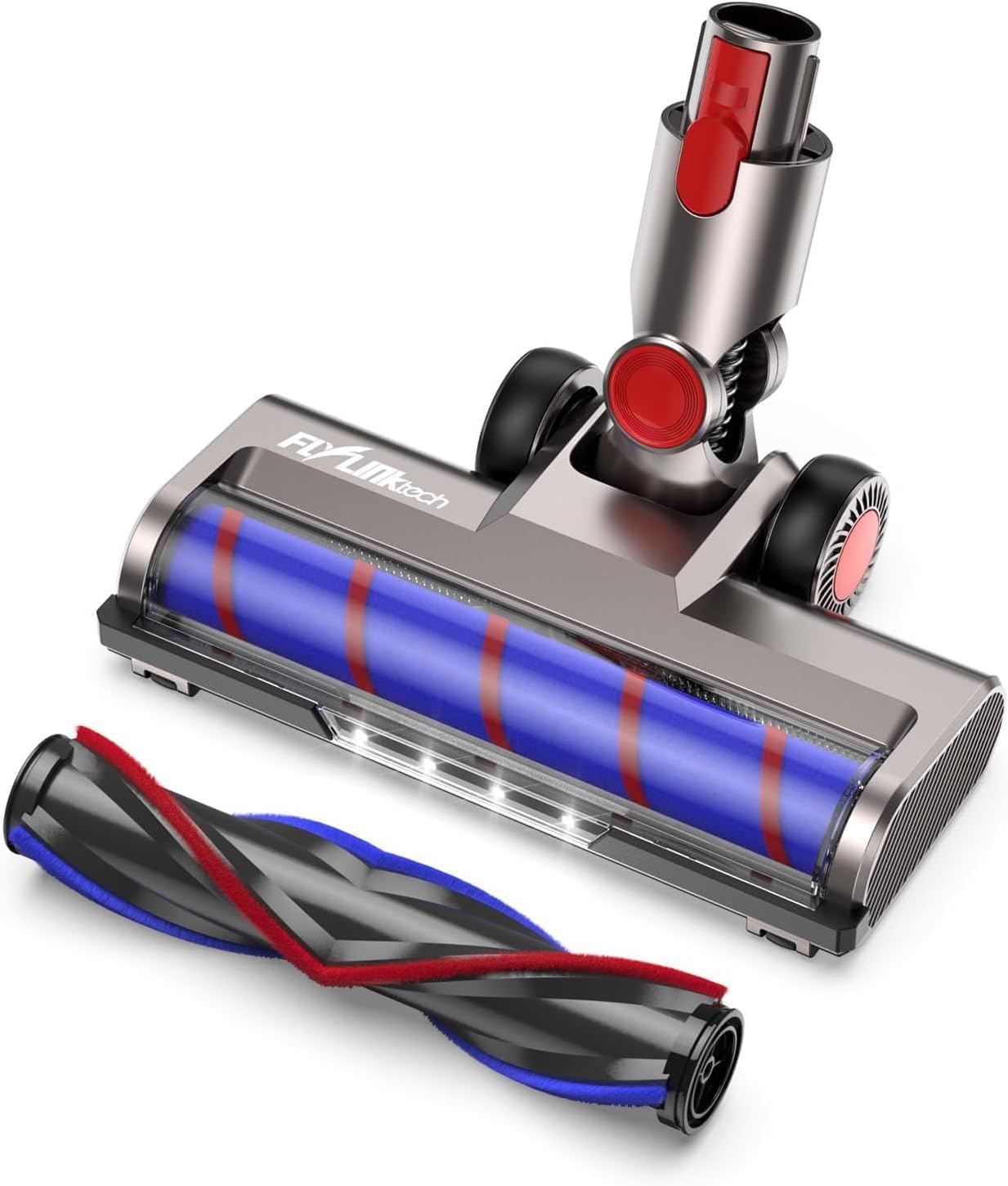 FLYLINKTECH Brush Head Replacement Compatible with Dyson V7 / V8 / V10 / V11 / V15, Flexible 180° Swivel Dyson Parts with 4 Led Headlamps and 2 Replacement Rollers