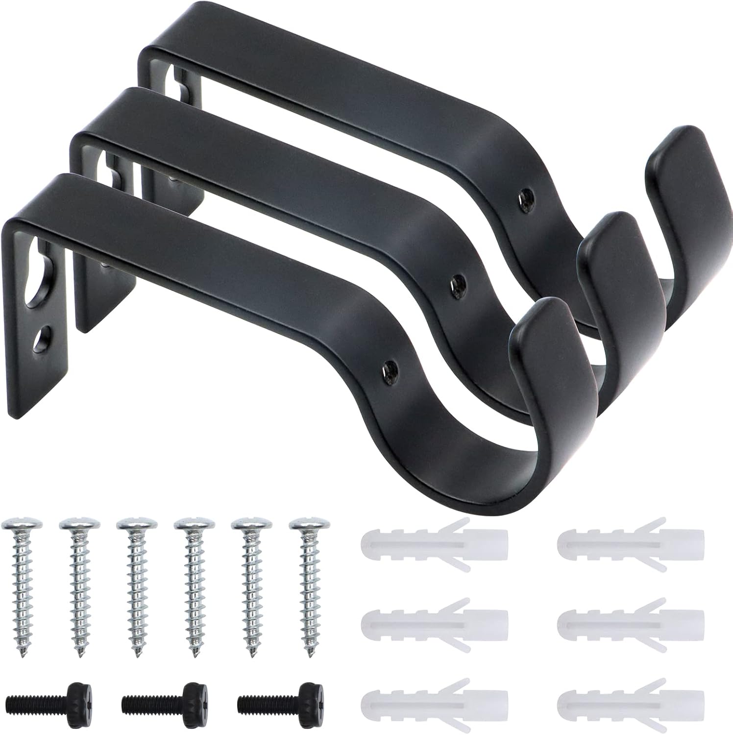 ZOCONE 3 PCS Metal Curtain Brackets for Poles, Heavy Duty Curtain Pole Bracket with 6-Set Wall Plug Screws for Poles Wall Rod Durable Curtain Rail Brackets--Rust Resistant