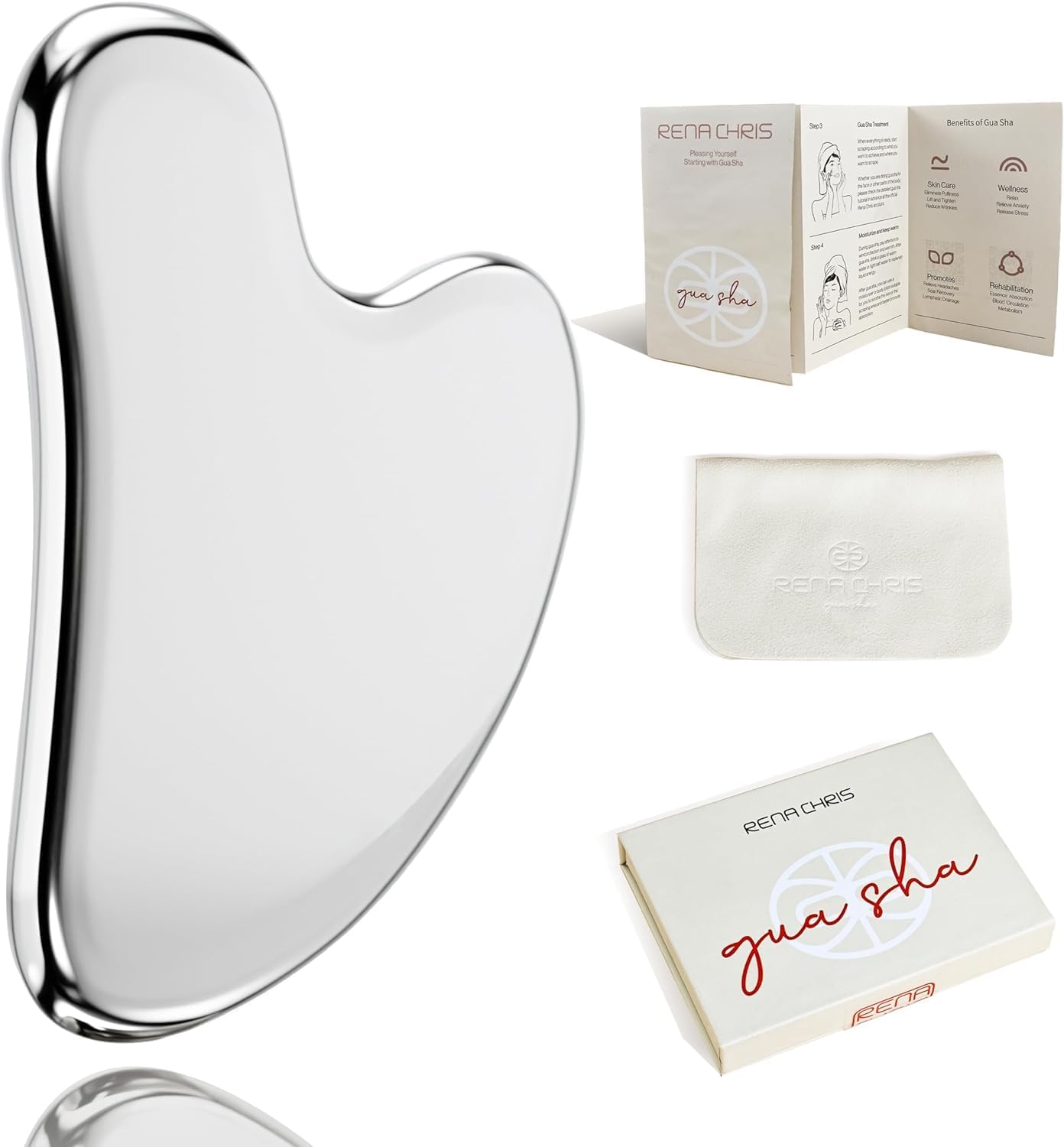 Rena Chris Gua Sha Facial Tool, Stainless Steel Gua Sha Board for SPA Acupuncture, Metal Gua Sha for Body Face Neck and Eye, Skin Care Gift for Woman