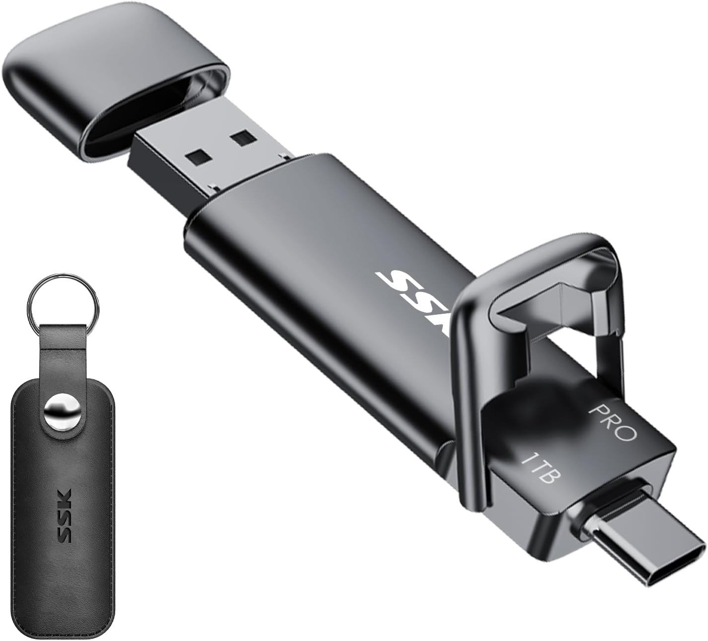 SSK 1TB SSD USB C Stick Up to 1000MB/s, Fast External SSD Hard Drive 1TB Type-c +A USB3.2 Gen 2, USB-Memory Stick for iPhone 15/PS4/Android Phone/Tablet/Windows/Mac