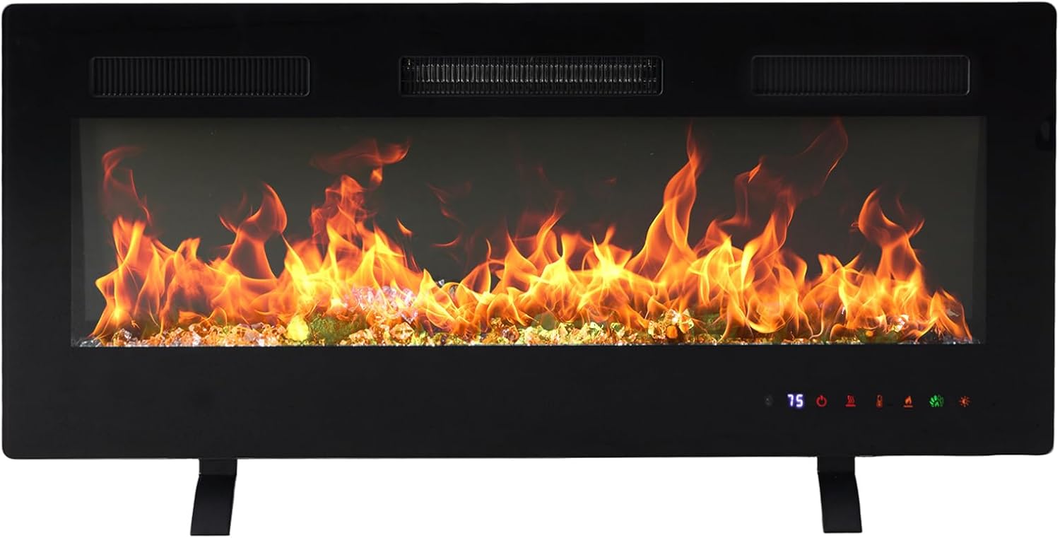 DUMOS 42" Freestanding Electric Fireplace, 1500W/750W Wall Mounted or Recessed Insert Fireplaces Heater with Remote Control,13 Adjustable Flame Color, 12H Timer, Touch Screen, Inky