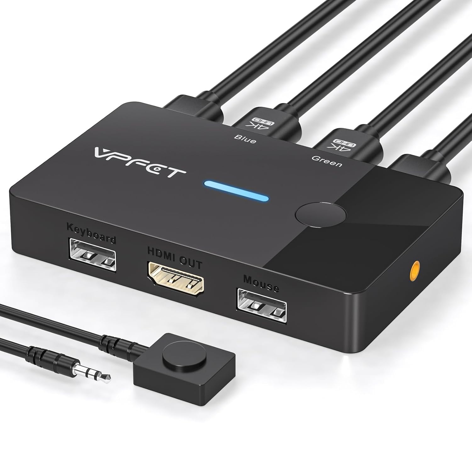 AILVLVNG HDMI KVM Switch 2 PC 1 Monitor 4K60Hz USB KVM Switches 2 Port for 2 PC Sharing Single Monitor and Keyboard Mouse with Wired Extend Controller and 2 USB Cables, Plug and Play
